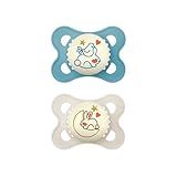 MAM Original Night Pacifiers, Binky Pacifier for 0-6 Months, BPA-Free Silicone, Glows in The Dark, Best for Newborn Babies, Developed with Medical Experts, 2 Count Binkies, with Sterilizer Case