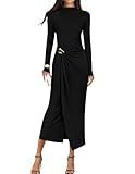 ZESICA Women's 2026 Fall Long Sleeve Bodycon Dress Mock Neck Wedding Guest Cocktail Party Long Midi Dresses,Black,Large