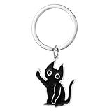 Cute Cat Keychain Funny Gifts for Women Men Cute Keychains for Women Cool Black Cat Stuff Car Keyrings Friendship Gift
