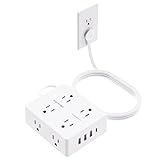 Surge Protector Power Strip 10 ft Cord, Olcorife Ultra Thin Flat Plug Extension Cord, 8 Outlets 4 USB Ports(1 USB C), Flat Plug Outlet Extender, College Dorm Room Essentials, White