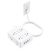 Olcorife Flat Plug Power Strip with 10 FT Extension Cord, 8 Outlets 4 USB Ports(1 USB C), 3 Sided Outlet Extender for Home Office Travel Dorm Room Essentials, White