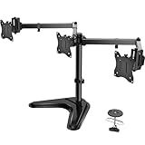 WALI Free Standing Triple Monitor Mount, Heavy Duty Triple Monitors Stand for 13-27 inch Screens, Adjustable 3 Monitor Arm Desk Mount with Swivel, Tilt, Rotation, Grommet Base (MF003N), Black