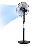 PELONIS 16" Oscillating Pedestal Stand Up Fan | Adjustable Height | Ultra Quiet DC Motor | Remote Control | 12 Speed | 12-Hour Timer | High Energy Efficiency | for Bedroom Home Office Use | Black