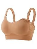 HOFISH Nursing Bra for Breastfeeding with Fixed Pad, TwinClips Wearable Pump Bra, Adjustable Comfort Maternity Bra for Pregnancy, Brown, L