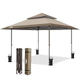 EAGLE PEAK 13x13 Pop Up Canopy Tent, Auto Extended Eaves, Beige