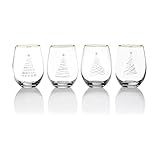 Celebrations by Mikasa Holiday Christmas Trees Stemless Wine, Set of 4, 18 Ounce