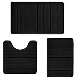 Bathroom Rugs Set Memory Foam Bath Rugs Non-Slip Bath Mat Set 3 Piece,Washable Bathroom Mats,Absorbent Shaggy Rugs Super Soft U-Shaped Toilet Rug,Bahroom Carpets for Bathroom,Tub,Shower（Black）