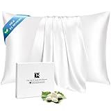 Ravmix Silk Pillow Cases with Zipper, 21 Momme Mulberry Silk Pillowcase for Hair Skin Health, Soft Smooth Breathable Cool Pillow Cover for Beauty Sleep with Gift Box(Standard 20"x26", Ivory White) 1PC