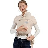 MISSWISDOM Baby Wraps Carrier, Baby Carrier Wrap Newborn Sling 7-35lbs, Baby Wearing Wrap Newborn Wrap Carrier, Baby Sling Carriers for Newborn and Infant, Beige