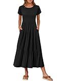 ANRABESS Women Summer Casual Short Sleeve Maxi Dresses A Line Flowy T Shirt Dress 2026 Beach Vacation Sundress with Pockets Black X-Large
