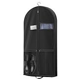 Lazebox 43" Travel Garment Bag with Accessories Zipper Pocket, Heavy Duty Suit Bag for Suits, Tuxedos, Dresses, Coats, Black, 1 pack