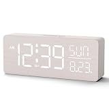 Peakeep Wooden Digital Alarm Clock Large Display, Textured Decoration