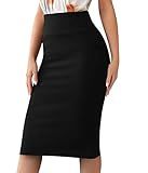 Sweet Hearts Women’s Basic Stretch Pencil Skirt- Regular & Plus Size- Below Knee Office Midi Bodycon Nylon Skirt Made in USA (Black, Large)
