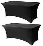Lemict 6.1FT Black Table Cloth - 2 Pack Fitted Stretch Rectangle Spandex Tablecloth, Washable Table Cover for Party, Picnic, Wedding, Banquet, Birthday and Festival(30" x 72")