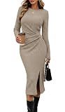 Sweater Dress for Women Long Sleeve Bodycon Dresses Fall Fashion Khaki S