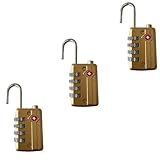 Arkali TSA Approved Lock 3 Pack Luggage Combination Lock Heavy Duty Zinc Alloy Body with 4 Digit Code Travel Padlock for Luggage, Toolbox, Backpacks and Suitcases, Easy Set-Your-Own Codes, Gold