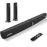 Assistrust Sound Bar for Smart TV,90W Soundbar with Bluetooth/ARC/Optical/AUX Connect, Auto Volume Boost, 3 Customizable Equalizer Modes, 2 in 1 Detachable Soundbar for TV/PC/Gaming/Projectors