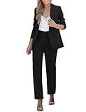 luvamia Women's Two Piece Sets Pants Suits Dressy Business Casual Outfits Professional Blazer Pantsuits Set Work Office Black Large Fits US 12-14