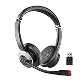 Bluetooth 5.3 Headset, Wireless Headset with Mic for Work, Wireless Headphones with Mic Noise Cancelling & USB Dongle, 26H Working Time & Mute Function, Fit for PC/Laptop/Office/Call Center/Zoom/Home