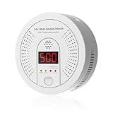 3 in 1 Multi Gas Detector Smoke Carbon Monoxide and Heat Detector 10 Year Battery Powered CO Alarm with Clear LCD Display and Audible Alarm for Home Safety and Protection Includes Battery