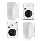 Herdio 6.5 Inch 800W Passive Outdoor Speakers Wired Waterproof 2-Way Wall Mounted Speakers with Bass Suitable for Patio Pool Deck Porch Backyard Indoor Home (2 Pairs, White)
