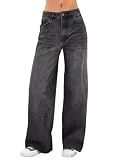 EMMIOL Women's 2026 Wide Leg Jeans Fashion Clothing High Waist Stretchy Denim Pants Vintage Trousers(Black,S)