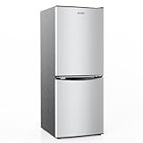 BANGSON 4.0 Cu.Ft Small Refrigerator with Freezer, Small Fridge with Bottom Freezer, for Apartment, Bedroom, Dorm, and Office, Double Door, Stainless Steel, Silver