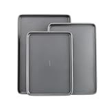 GoodCook Everyday Nonstick Baking Sheet Set, 3 Pack Includes Small (13×9) Medium (15×1) and Large (17×11) Pans Carbon Steel Construction Cookie Sheets Bakeware Set, Gray