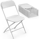 Bonnlo Folding Chairs Set of 10, White Plastic Chair Sturdy Seat with Metal Frame, Perfect for Party, Event, Wedding, Birthday, Office, Outside Entertaining
