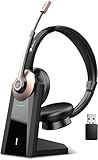 Wireless Headset, Bluetooth Headset with Microphone Noise Canceling & USB Dongle, Wireless Headphones with Mic Mute & Charging Dock for PC Computer Cell Phone Remote Work Office Zoom Meetings Call