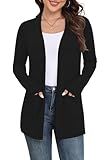 Yincro Womens Lightweight Cardigan Long Sleeve Open Front Casual Sweater Cardigans with Pockets (Black, XL)
