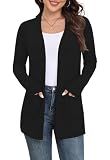 Yincro Womens Lightweight Cardigan Long Sleeve Open Front Casual Sweater Cardigans with Pockets (Black, M)