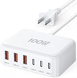 USB C Fast Charger, 100W GaN 6 Port Type USB C Charging Station Hub Block Cube, USB C Wall Charger Power Strip Adapter Plug for iPad iPhone 17 16 15 14 13 12 Pro Max Pixel Note Galaxy, 5ft Cord