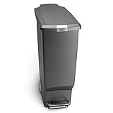 simplehuman 40 Liter / 10.6 Gallon Slim Kitchen Step Trash Can With Secure Slide Lock, Grey Plastic
