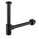 SEABEFORE Brass Round Bottle P-Trap 1 1/4, Adjustable Basin Sink Waste Drain Trap Kit, Matte Black P Trap