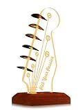 Light Up Guitar Pick Holder, Electric Guitar Headstock Shaped Acrylic & Wooden USB Powered Display Case - Guitar Accessories Gift for Players/Men (Picks Storage Organizer)