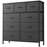 DUMOS 9 Drawer Dresser, Fabric Storage Organizer with Sturdy Metal Frame and Wooden Top, Modern Chest of Drawers for Bedroom Closet Entryway,Grey