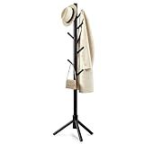 Freyawin Wooden Coat Rack Freestanding with 8 Hooks & 3 Adjustable Sizes for Clothes, Space-Saving Design for Bedroom Office Entrance Holds Hats Coats Scarves Bags