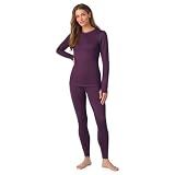 Cuddl Duds Womens Heavyweight Fleece 2 Piece Long Sleeve Thermal Underwear Set – Shirt & Leggings Base Layer for Cold Weather – Winter Clothing Long Johns Lounge Sets for Women, Purple, M