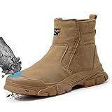 SFSDOUN Welding Boots for Men Slip On Work Boots for Men Indestructible Steel Toe Boots Men's Steel Toe Shoes Fireproof Safety Toe Shoes Construction Boots for Welder Men's Work Shoes. Deep Brown