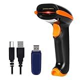 WoneNice 2.4G Wireless Barcode Scanner – 1D Handheld Cordless Barcode Reader for Retail, Warehouse, Inventory – 100ft Range, Plug & Play – Compatible with Windows, Linux, POS(Orange)