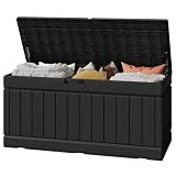Greesum Outdoor Storage Box 82 Gallon Storage Bin with Lid for Patio Furniture, Garden Tools, Pool Supplies, Waterproof and UV Resistant, Lockable, Black