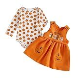 Socutebabe My First Halloween Baby Girl Outfit Newborn Pumpkin Romper And Warm Overalls Skirt Toddler Dress Outfits Clothes (My First Halloween Fleece Orange, 0-3 Months)