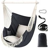 Chihee Hammock Chair Hanging Swing Max 500 Lbs 2 Cushions Included Steel Spreader Bar with Anti-Slip Grooves Portable Hanging Chair Side Pocket Large Macrame Bohemian Chair Indoor Outdoor