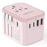 EPICKA Universal Travel Adapter, International Power Plug Adapter with 3 USB-C and 2 USB-A Ports, All-in-One Worldwide Wall Charger for USA EU UK AUS (TA-105C, Pink)