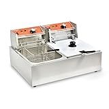 Commercial Deep Fryer with Basket 6-12L Capacity Adjustable Temperature and Timer Stainless Steel With lid Suitable for home/commercial/camping/outdoor (Double fry basket + machine-17.5lbs)