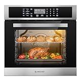 Wall-Oven-Single-Wall-Oven: AMZCHEF 24 inch Electric Wall Oven with 10 Functions, 2.5 Cu.Ft. Convection Wall Oven with Upgraded Control Panel, 2800w, 220V, Touch Control, Timer, Safety Lock