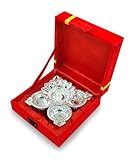 NOBILITY German Silver Diya with Red Gift Box Panchmukhi Dia Pooja Items Diwali Decoration Puja Gifts Handmade Oil Lamp Traditional Indian Deepawali Gift Items