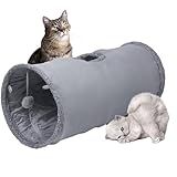 TiLanmiy Cat Tunnel, Durable Suede Collapsible Cat Play Tube Toys with Play Ball, Indoor Cat Tunnel for Cat, Puppy, Kitty, Kitten, Rabbit (Small)