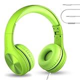 LilGadgets Connect+ Pro Wired Kids Headphones for School w/Microphone, Volume Limiting & Noise Reduction Over-Ear Headset w/Cord, SharePort Technology & SoftTouch Padding, Green Headphones for Kids